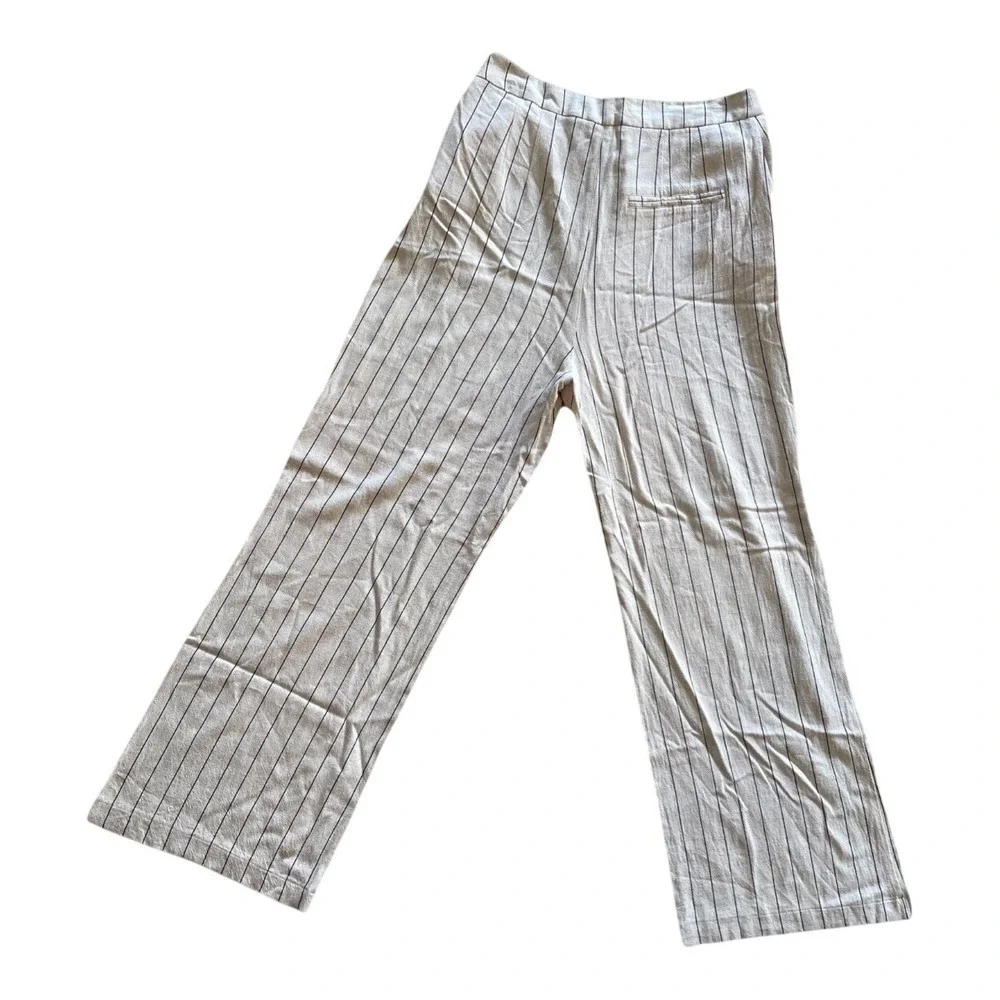 Avec Les Filles Pinstripe Pants Womens 8 Wide Leg Linen Blend High Rise Cream